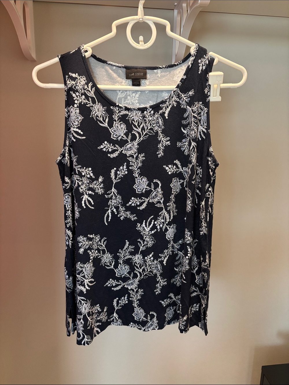 J Jill Collection Navy Tank Top with White Floral Print